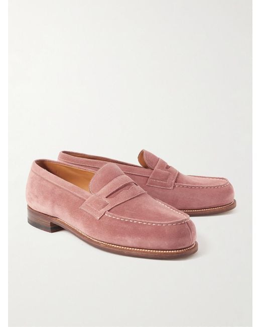 J.M. Weston Pink 180 Moccasin Suede Penny Loafers for men