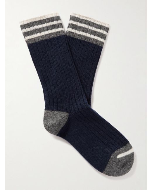 Brunello Cucinelli Socken aus Kaschmir in Rippstrick mit Streifen in Blue für Herren