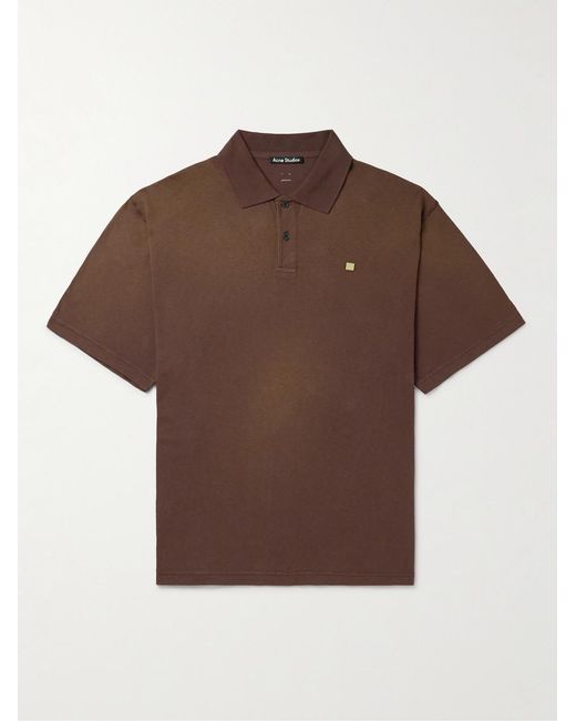 Acne Brown Logo-Appliquéd Garment-Dyed Organic Cotton Polo Shirt for men