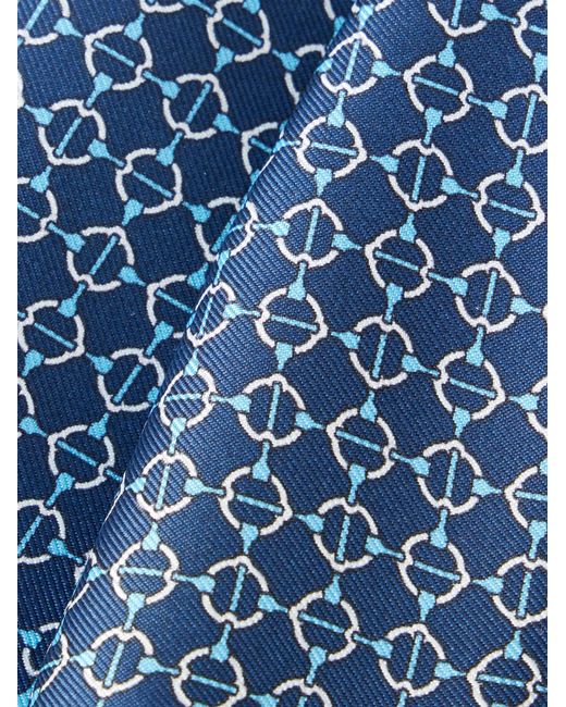 De Petrillo Blue Printed Silk-Twill Pocket Square for men