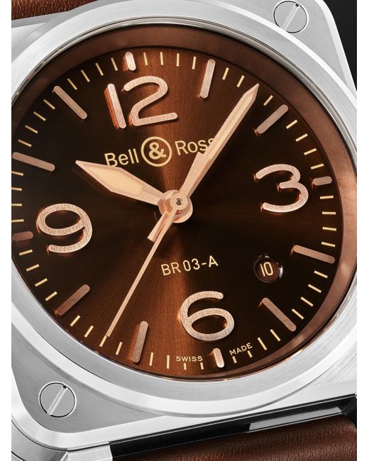 Bell & Ross Black Br 03 Golden Heritage Automatic 41mm Steel And Leather Watch for men