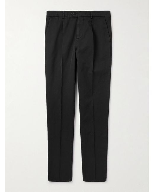 Brunello Cucinelli Black Straight-Leg Pleated Cotton-Twill Trousers for men
