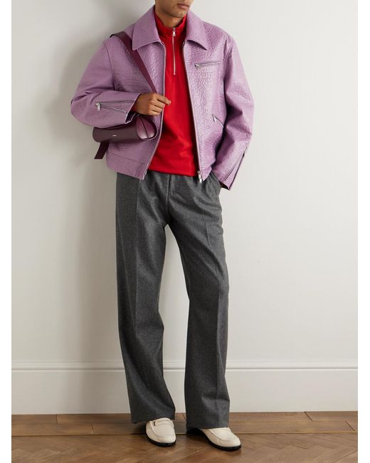 Jil Sander Pink Pebble-Grain Leather Jacket for men