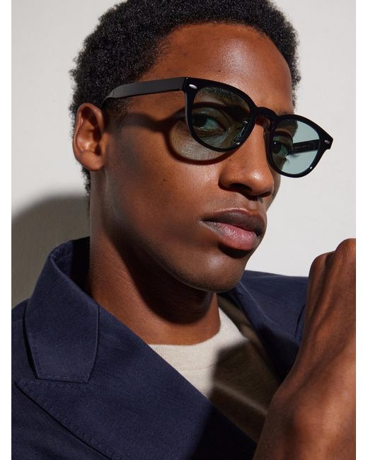 Oliver Peoples Black Sheldrake-F Round-Frame Acetate Sunglasses for men