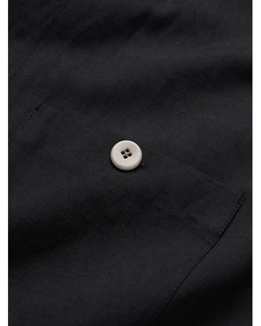 Folk Black Patch Linen And Cotton-Blend Overshirt for men