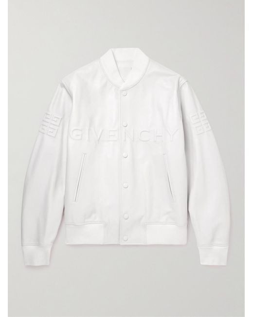 Givenchy White Logo-Embossed Leather Varsity Jacket for men