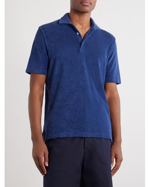 Fedeli Blue Mondial Cotton-Terry Polo Shirt for men