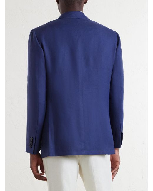 Kiton Blue Linen Blazer for men