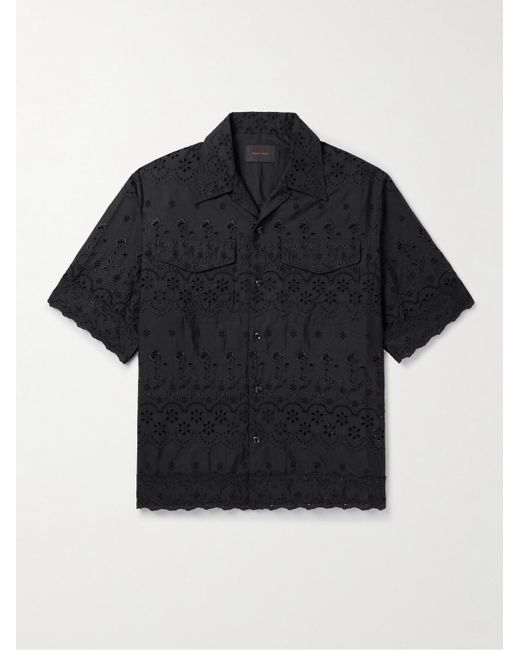 Camicia in pizzo sangallo di cotone con colletto aperto di Simone Rocha in Black da Uomo