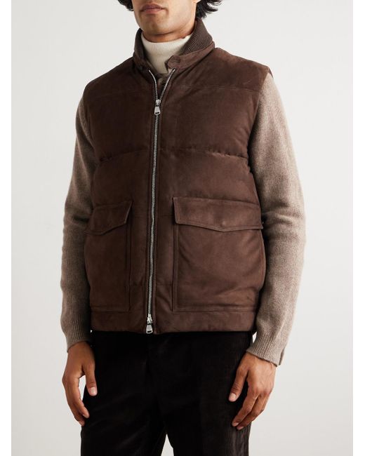 Valstar Brown Locke Wool-Trimmed Quilted Suede Down Gilet for men