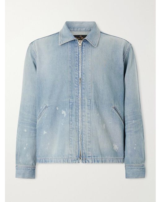 Fullcount Blue Distressed Denim Zip-up Jacket for men