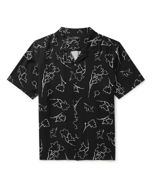 Theory Black Irving Camp-collar Floral-print Lyocell Shirt for men