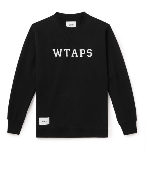 (w)taps Black Logo-appliquéd Cotton-jersey Sweatshirt for men