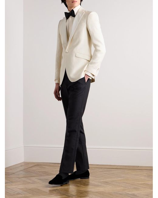 Favourbrook Natural Grosgrain-trimmed Herringbone Linen And Silk-blend Tuxedo Jacket for men