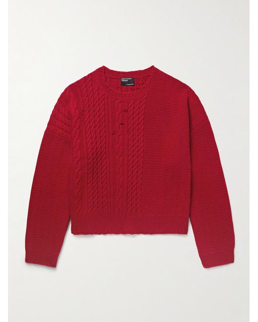 Enfants Riches Deprimes Red Distressed Cable-Knit Cashmere Sweater for men