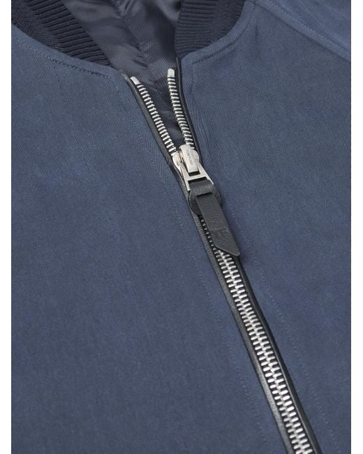 Tom Ford Blue Leather-Trimmed Lyocell-Twill Bomber Jacket for men