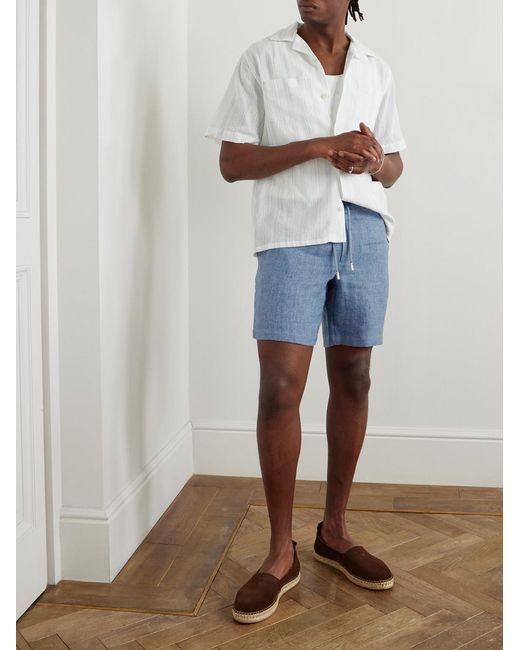 Mr P. Blue Straight-leg Linen-chambray Drawstring Shorts for men