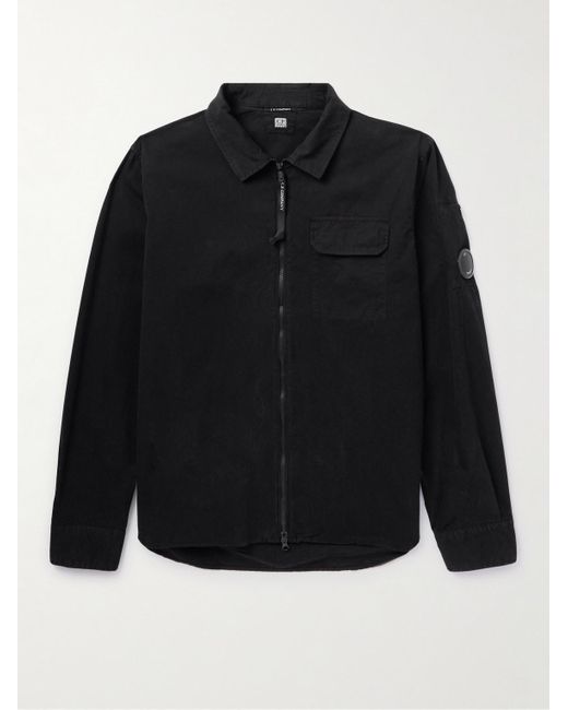 C P Company Hemdjacke aus Baumwollgabardine mit Logoapplikation in Stückfärbung in Black für Herren