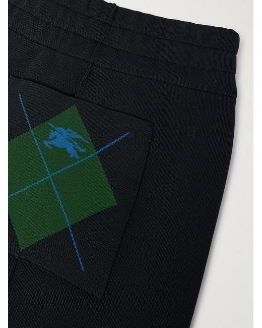Burberry Blue Straight-Leg Argyle Jacquard-Knit Track Pants for men