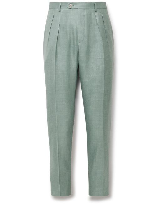Brioni Green Ischia Slim-fit Pleated Silk for men