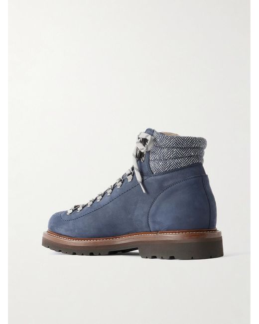 Brunello Cucinelli Blue Flannel-Trimmed Nubuck Boots for men