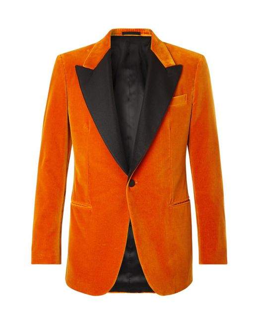 Kingsman Orange Silk-trimmed Cotton-velvet Tuxedo Jacket for men