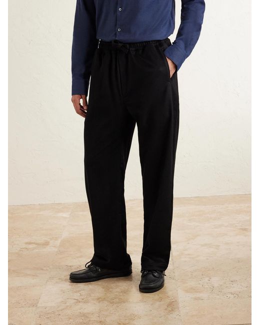 Saman Amel Black Straight-Leg Cashmere Drawstring Trousers for men