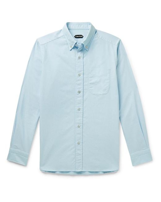 Tom Ford Blue Button-Down Collar Cotton Oxford Shirt for men