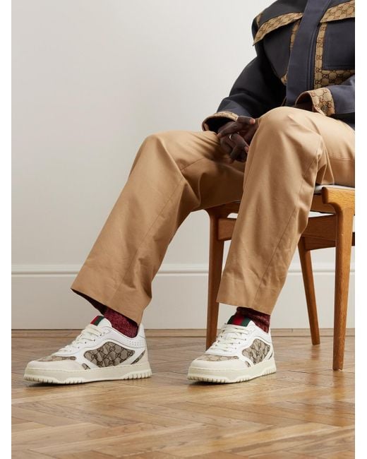 Sneakers in tela e pelle con finiture in camoscio e nastro Web Re-Web di Gucci in Natural da Uomo
