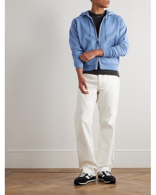 Tom Ford Blue Slim-Fit Cotton-Jersey Zip-Up Hoodie for men