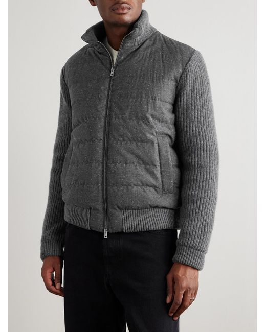 Herno Gray Quilted And Ribbed Wool-Blend Down Bomber Jacket for men