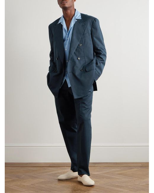 Umit Benan Blue Pietro Double-breasted Cotton-blend Twill Suit Jacket for men