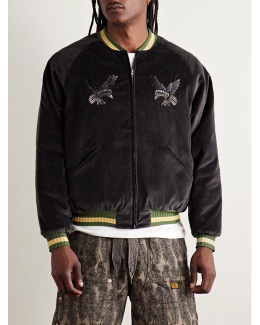 Kapital Black Souvenir Padded Embroidered Cotton-Velvet Bomber Jacket for men
