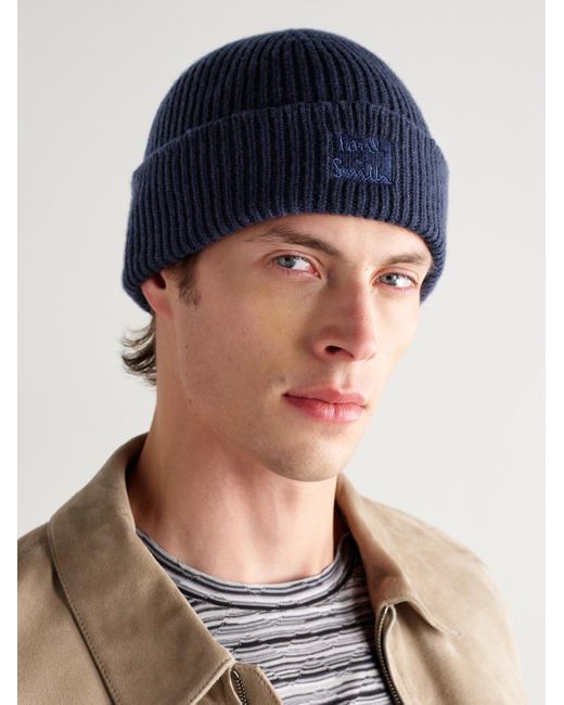Ribbed Recycled-Cashmere And Merino Wool-Blend Beanie di Paul Smith in Blue da Uomo