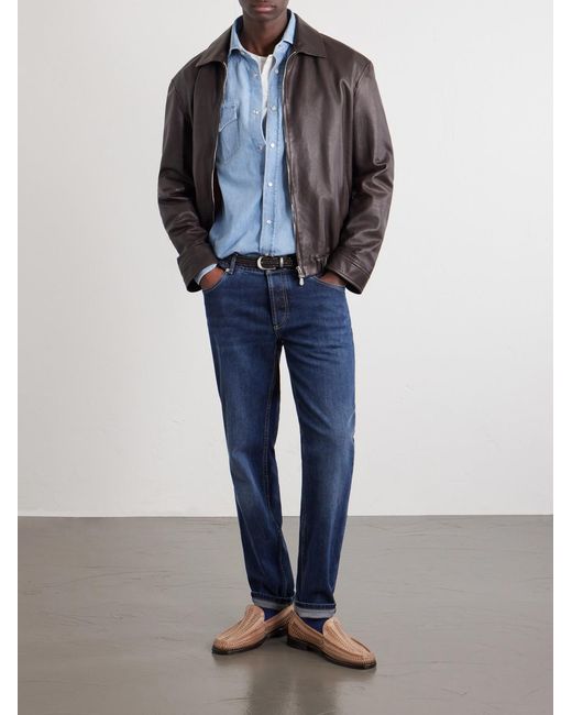Brunello Cucinelli Blue Denim Shirt for men