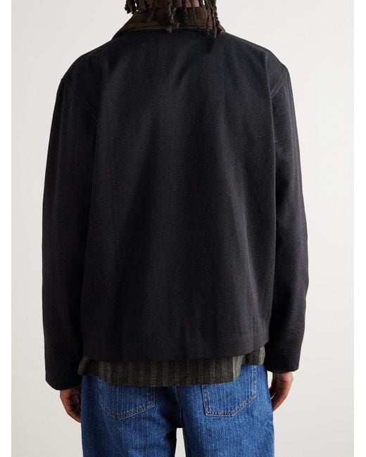 Kartik Research Black Embroidered Bead-embellished Suede-trimmed Denim Jacket for men
