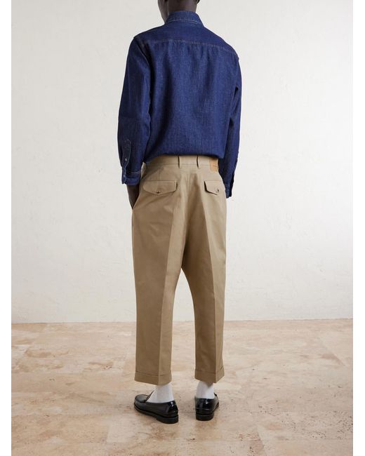 AMI Natural Carrot Tapered Pleated Cotton-Gabardine Trousers for men