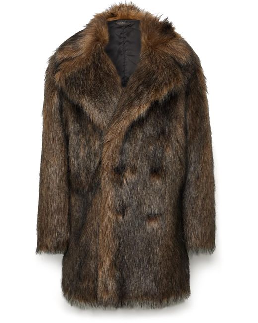Amiri Brown Oversized Faux Fur Peacoat for men