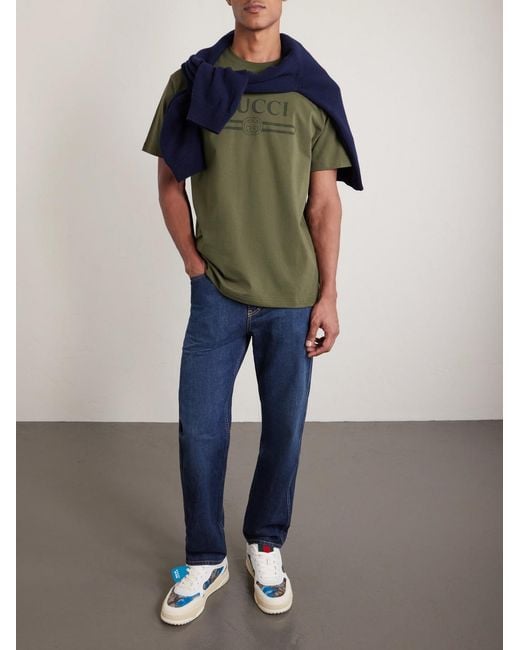 Gucci Green Logo-Print Cotton T-Shirt for men