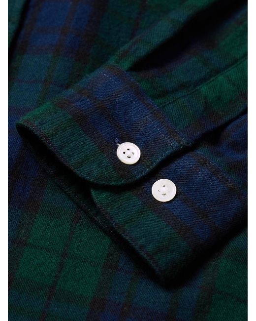 Portuguese Flannel Green Bonfim Button-Down Collar Checked Cotton-Flannel Shirt for men