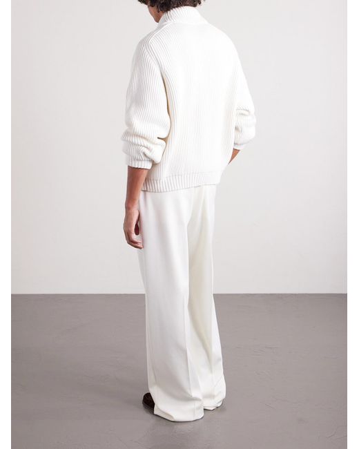 Tom Ford Natural Ribbed Cashmere And Cotton-Blend Cardigan for men