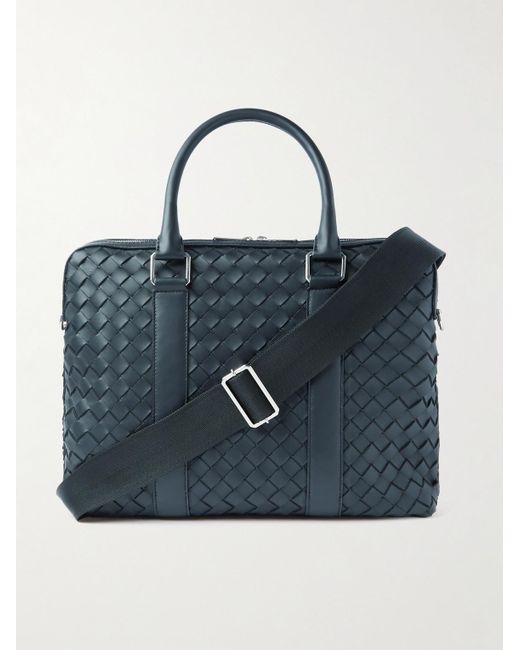 Bottega Veneta Blue Intrecciato Leather Briefcase for men