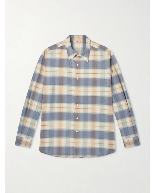 Auralee Blue Checked Wool-poplin Shirt for men