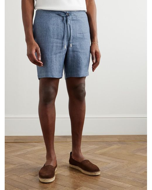 Mr P. Blue Straight-leg Linen-chambray Drawstring Shorts for men