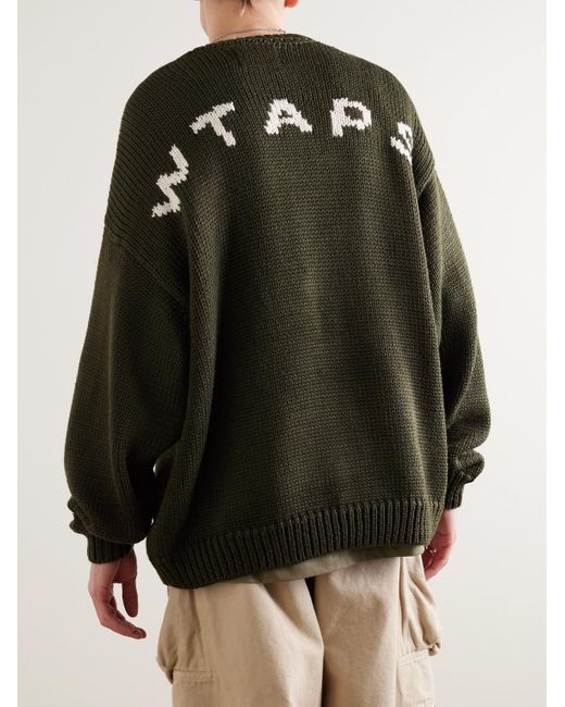 (w)taps Green Logo-appliquéd Jacquard-knit Sweater for men