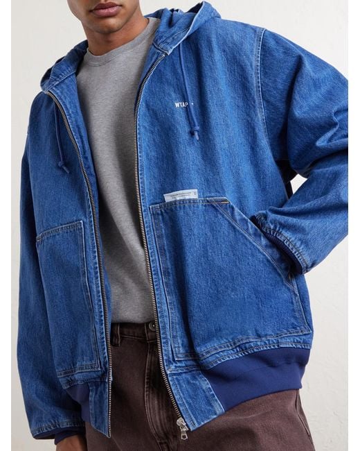 (w)taps Blue D00m Denim Hooded Jacket for men