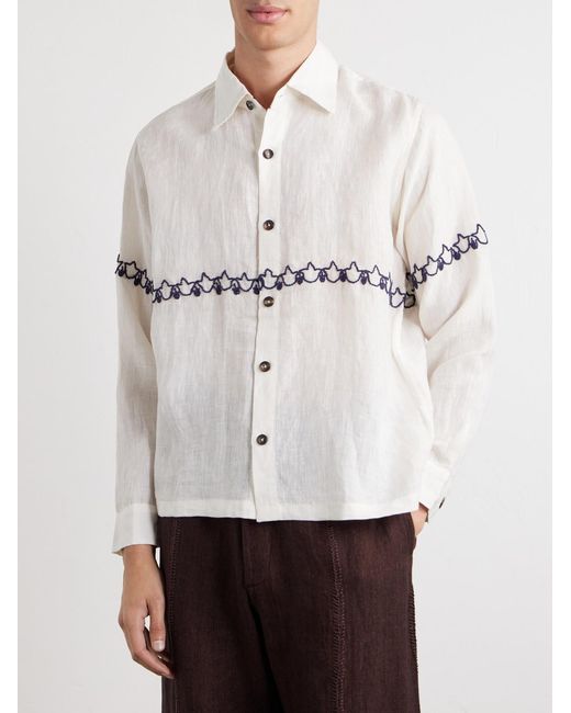 Kartik Research Natural Embroidered Linen Shirt for men