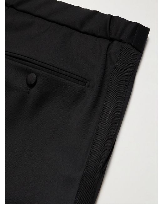 Mr P. Black Tapered Grosgrain-Trimmed Wool Drawstring Tuxedo Trousers for men