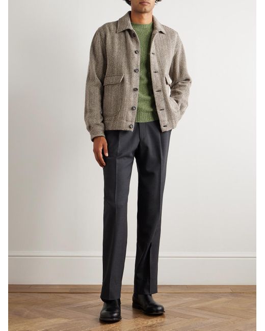 De Petrillo Gray Herringbone Wool-blend Jacket for men