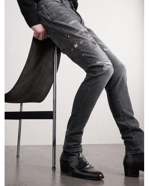 Amiri Blue Hollywood Skinny-fit Embellished Jeans for men